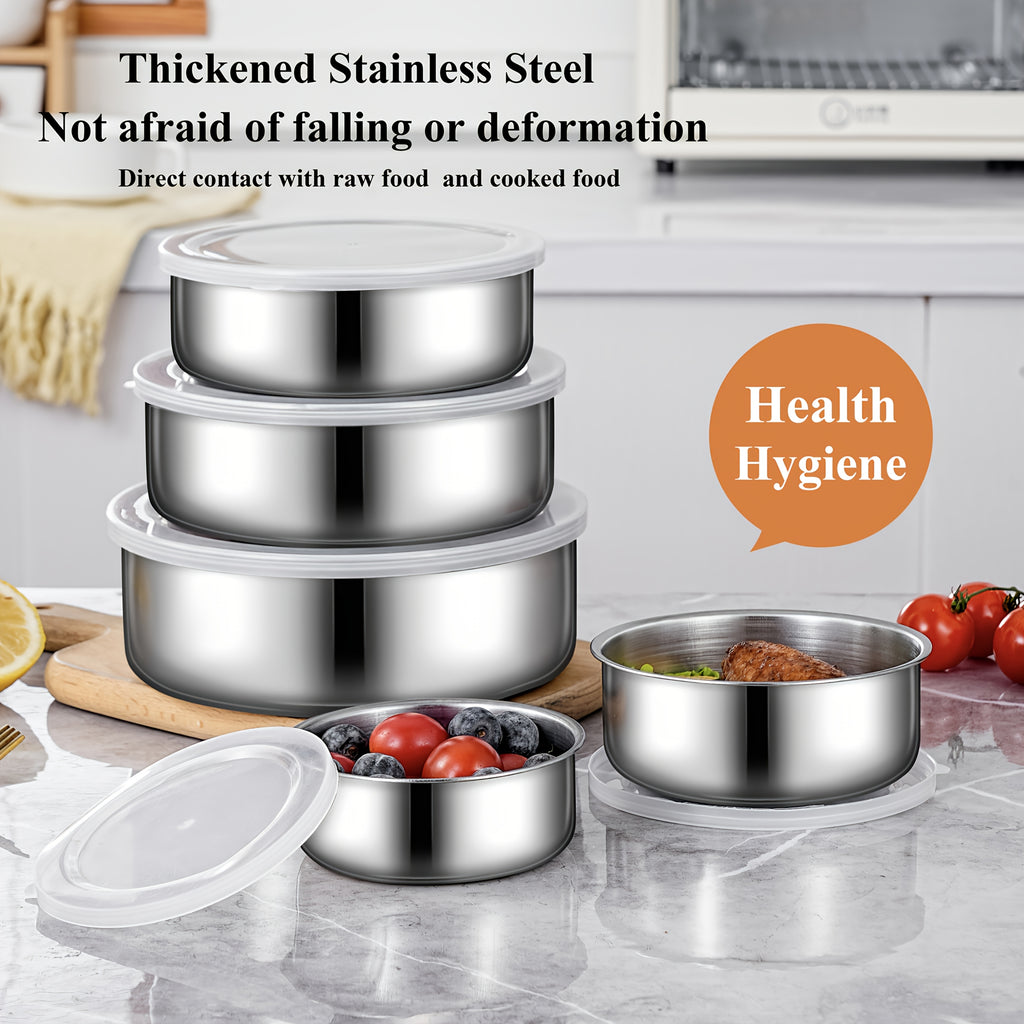 5pcs Stackable Food Storage Containers with Airtight Lids - Leakproof, Dishwasher Safe, Space-Saving Stainless Steel Kitchen Organizer for Meal Prep, Fridge, Pantry - Ideal for Vegetables, Fruits, Snacks, Leftovers - Heavy-Du