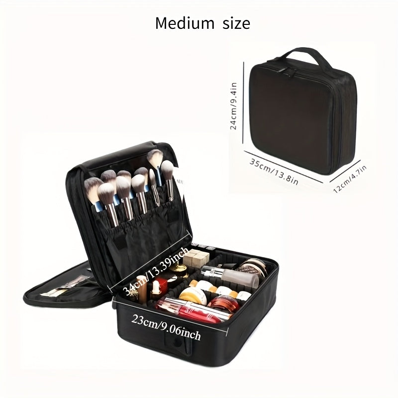Professional Makeup Artist Cosmetic Organizer Case with Adjustable Dividers - Large Capacity Travel Beauty Suitcase, High Quality-like (No leaks), Portable with Carry/Shoulder Strap, for Women, Makeup Brushes, Toiletries, Jew