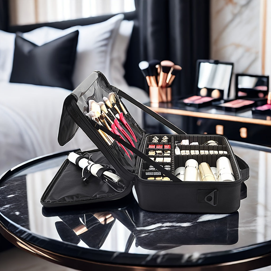 Professional Makeup Artist Cosmetic Organizer Case with Adjustable Dividers - Large Capacity Travel Beauty Suitcase, High Quality-like (No leaks), Portable with Carry/Shoulder Strap, for Women, Makeup Brushes, Toiletries, Jew