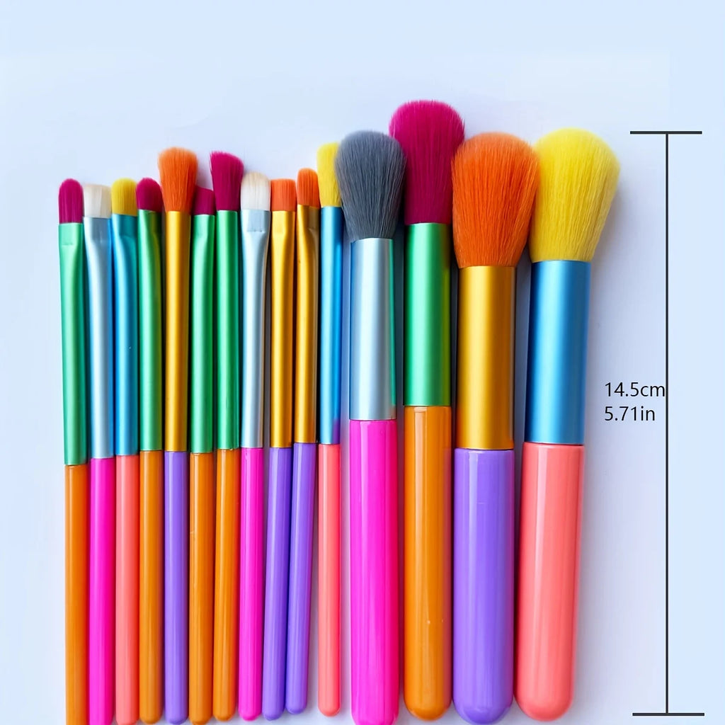 Set of 15 colorful AuraNest makeup brushes with soft bristles and sleek handles, ideal for flawless makeup application.