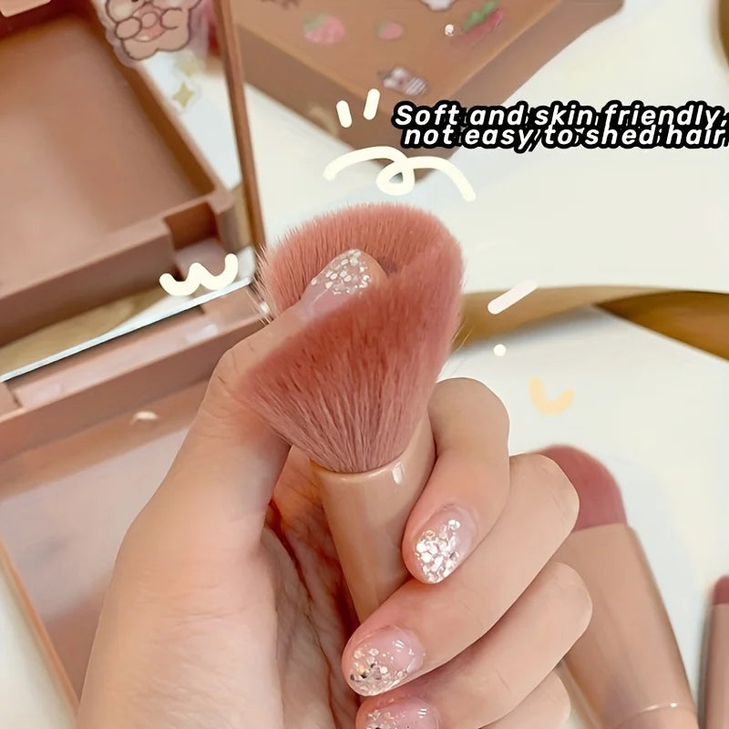 5Pcs Portable Makeup Brush Set With Mirror -  Foldable Travel Kit, Travel Makeup Brush Set