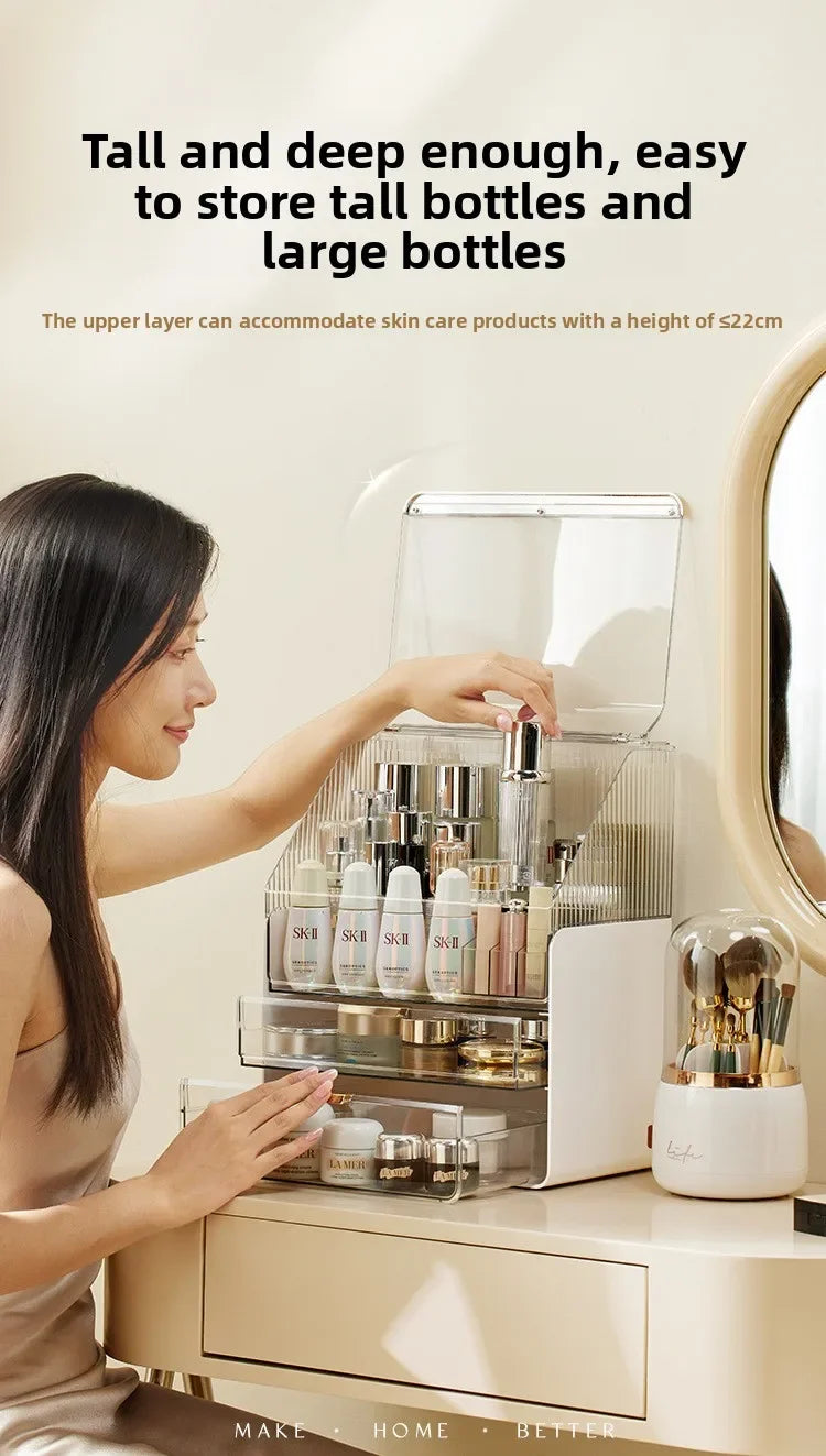 Desktop Makeup Container W Drawer/Cosmetic Large Capacity Container