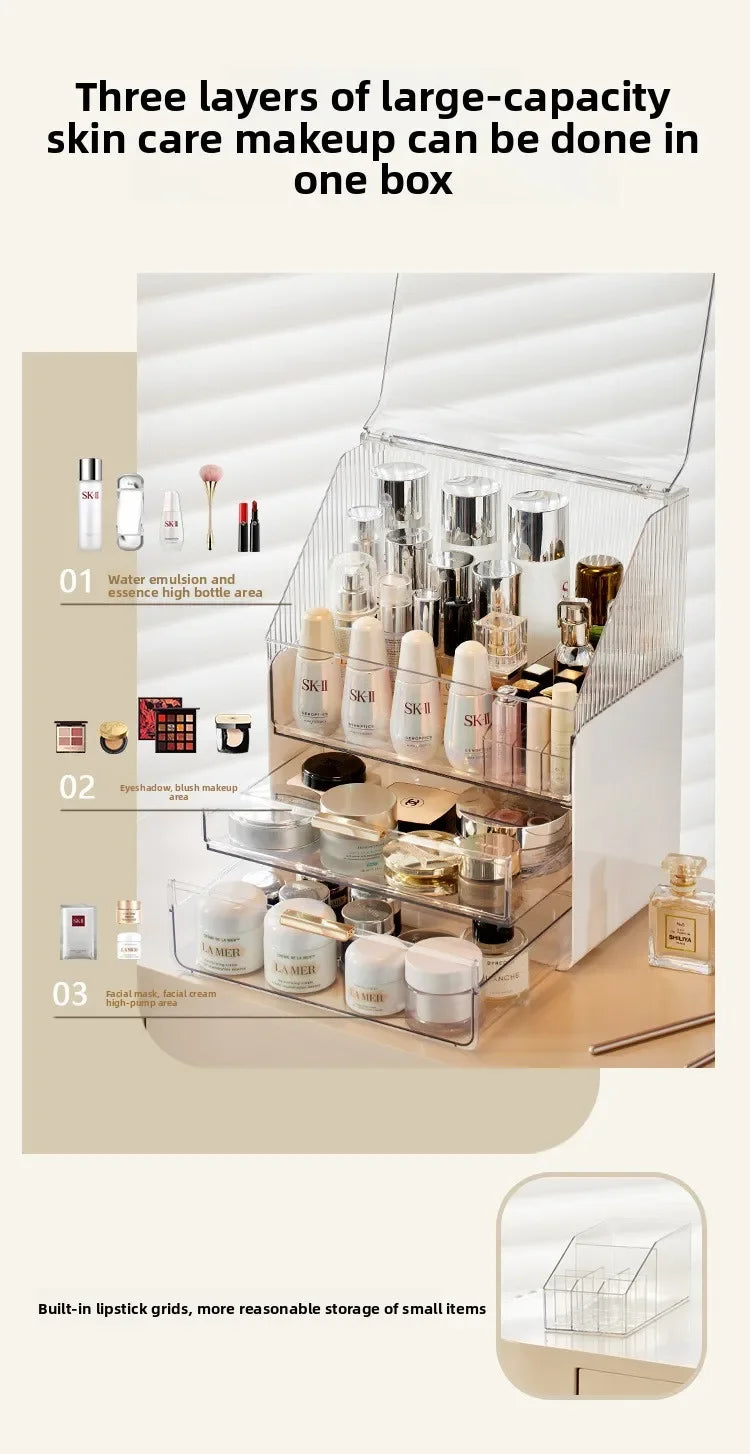 Desktop Makeup Container W Drawer/Cosmetic Large Capacity Container