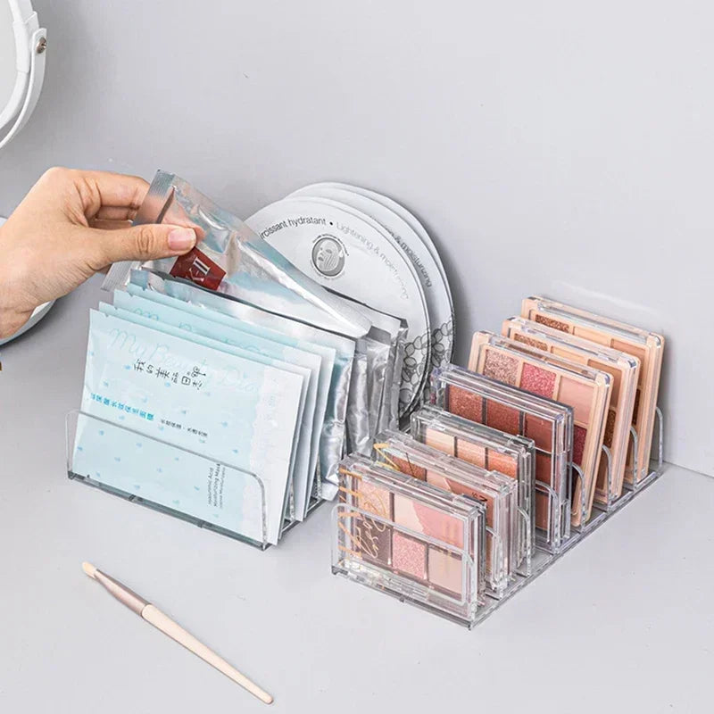 Makeup Organizer Box, 7-Compartment Clear Storage Shelf, Multi-Cell Display for Cosmetics