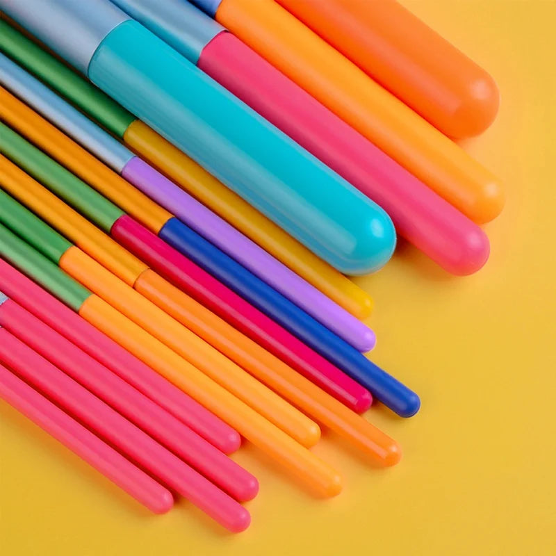 Set of 15 colorful AuraNest makeup brushes with soft bristles and sleek handles, perfect for applying cosmetics smoothly.