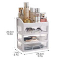 AuraNest plastic cosmetic storage box with multiple compartments for organizing makeup and beauty products.