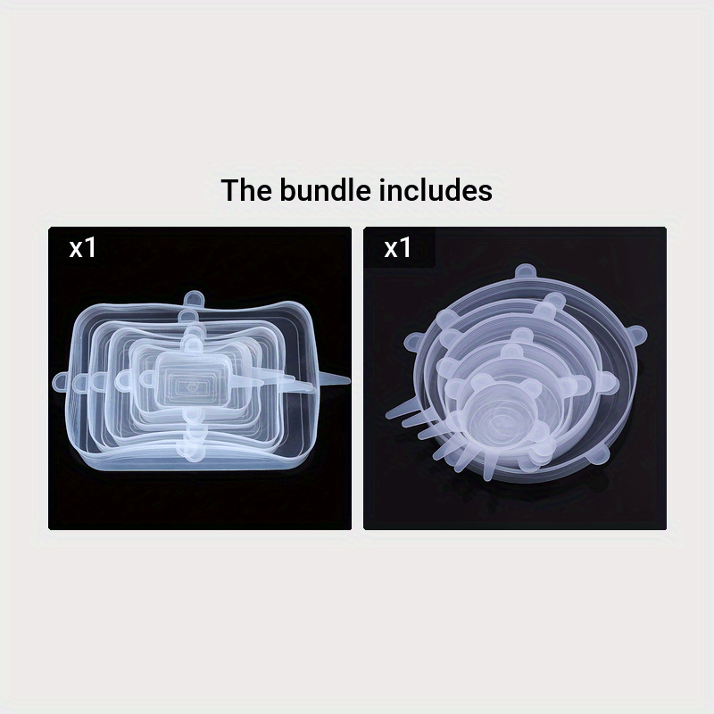 6pcs Silicone Stretch Lids - Reusable & Washable Bowl Covers, Kitchen & Dining Essentials