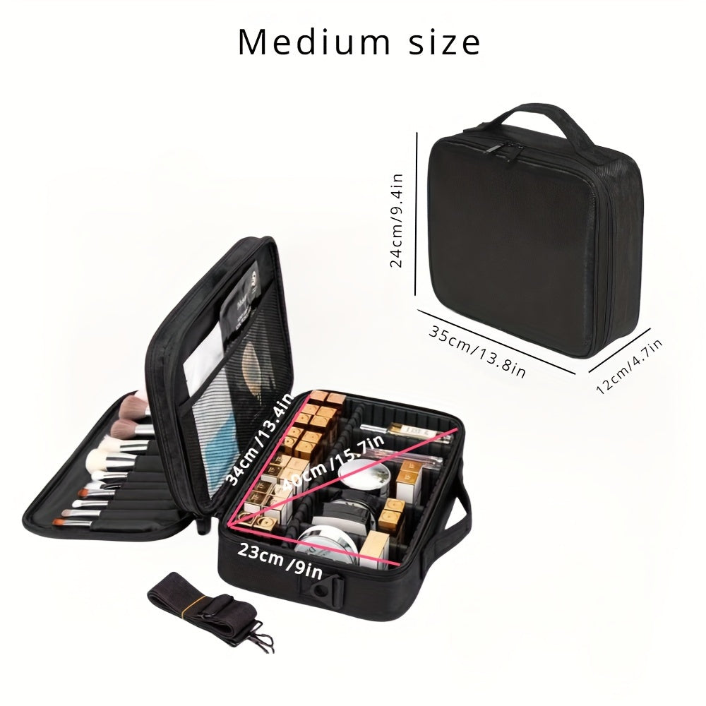 Professional Makeup Artist Cosmetic Organizer Case with Adjustable Dividers - Large Capacity Travel Beauty Suitcase, High Quality-like (No leaks), Portable with Carry/Shoulder Strap, for Women, Makeup Brushes, Toiletries, Jew