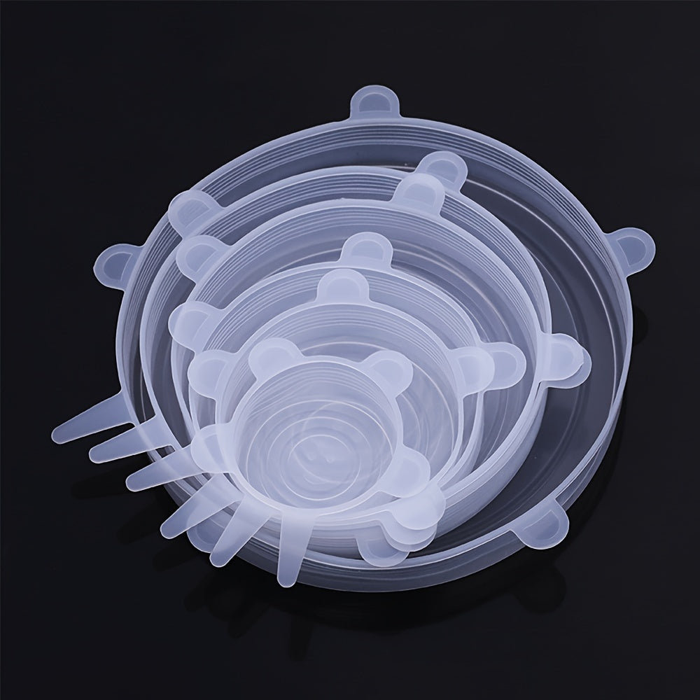 6pcs Silicone Stretch Lids - Reusable & Washable Bowl Covers, Kitchen & Dining Essentials