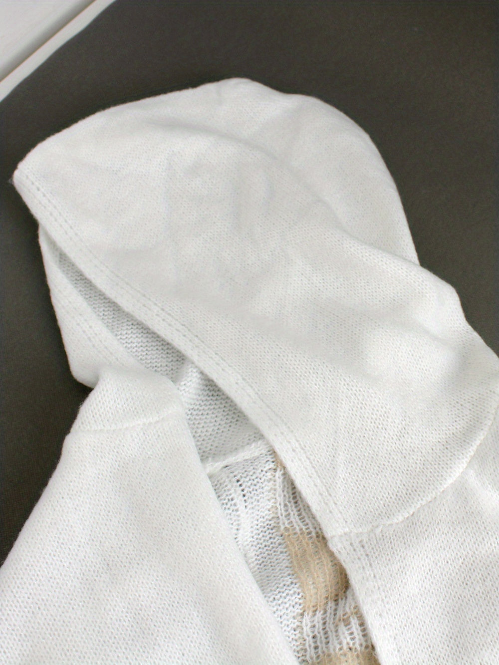 [Cozy Cardigan] Cozy White Hooded Cardigan | Women's Long Sleeve Open Front Sweater with Ribbed Detailing, Loose Fit Mid-Stretch Fall Winter Casual Chic Layering Piece, Medium Elasticity, Breathable Material