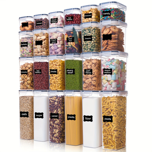 Set of 24 AuraNest BPA-free food storage containers with secure lids, ideal for keeping pantry items fresh and organized.