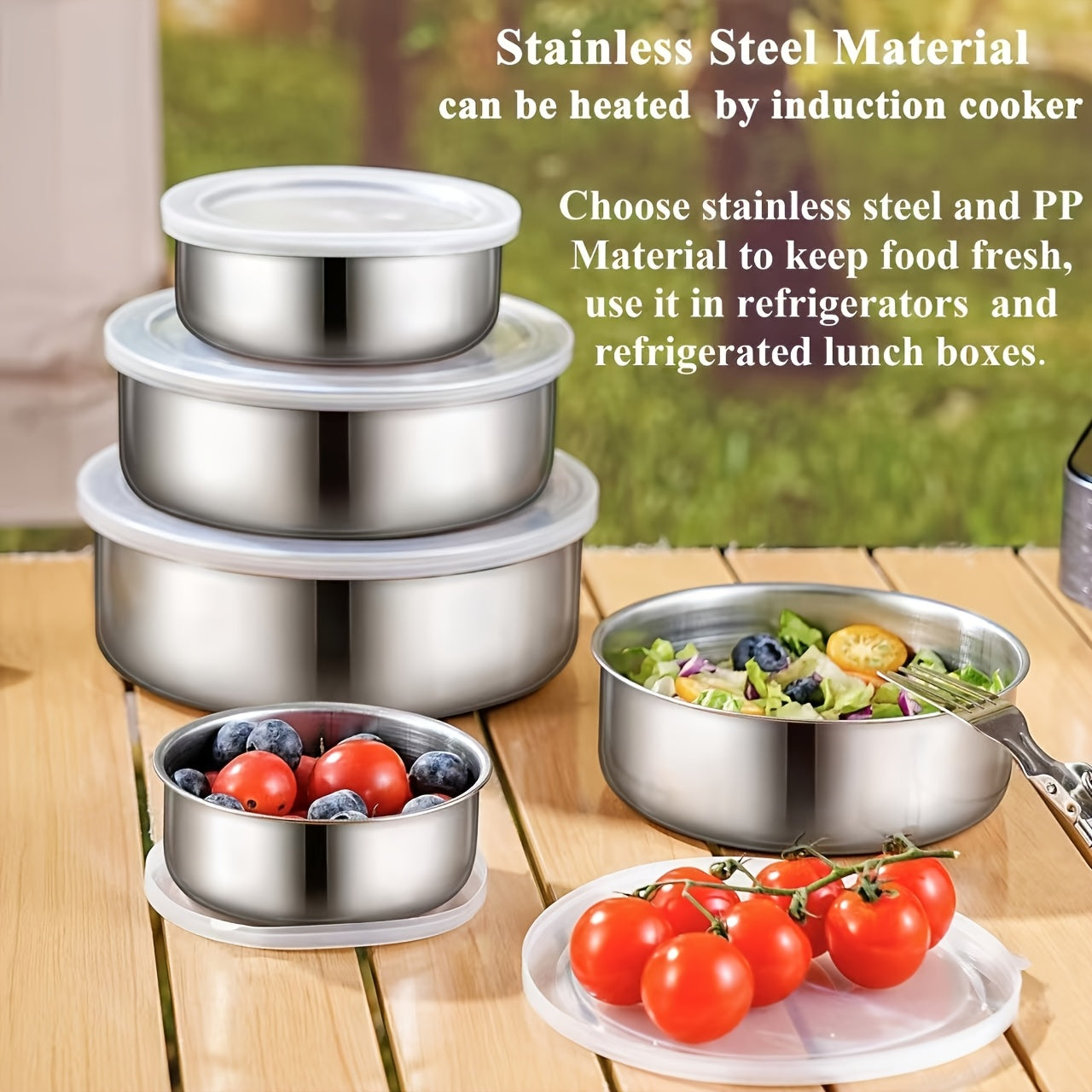 5pcs Stackable Food Storage Containers with Airtight Lids - Leakproof, Dishwasher Safe, Space-Saving Stainless Steel Kitchen Organizer for Meal Prep, Fridge, Pantry - Ideal for Vegetables, Fruits, Snacks, Leftovers - Heavy-Du