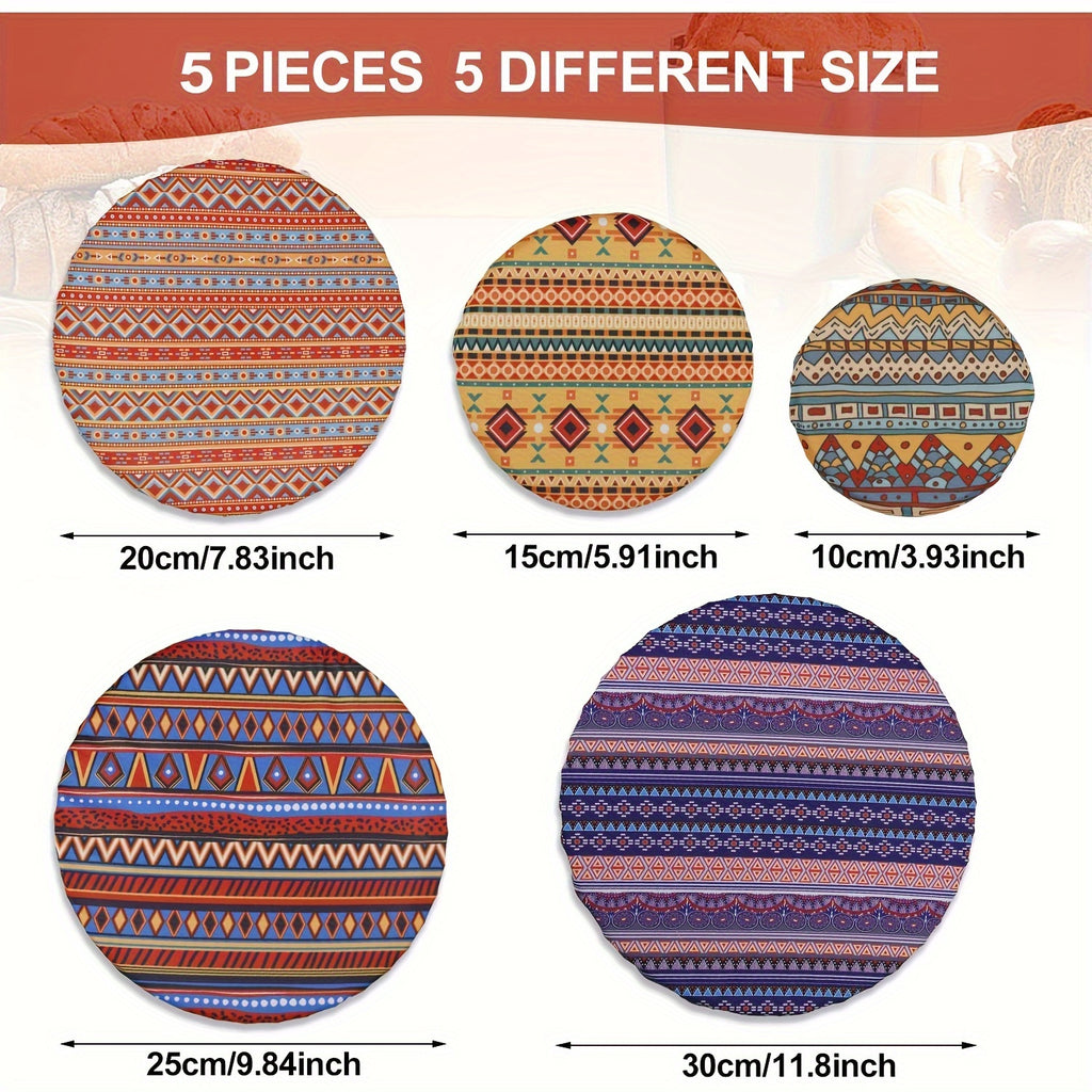 5 Pieces Bowl Covers - Reusable Fabric Stretch Covers for Bowls, Kitchen Jars, and Food Containers - Elastic Food Storage Covers - Cloth Dish Covers for Food Contact - Kitchen Essentials