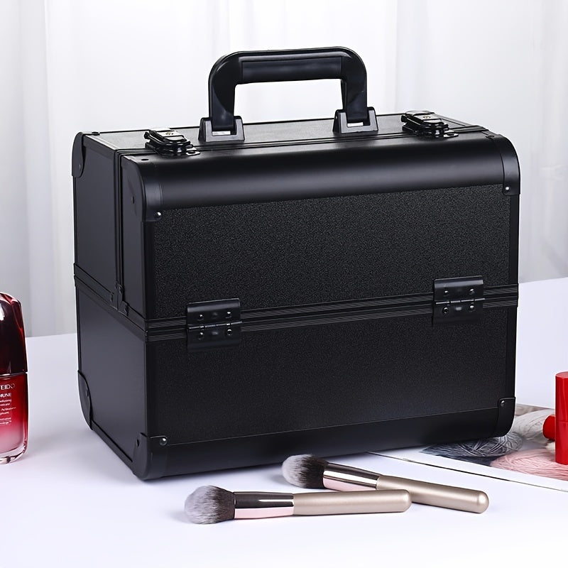 [Makeup Train Case] Portable Multi Compartments Makeup Box - Cosmetic Box with Locks, Jewelry Storage, Beauty Organizer