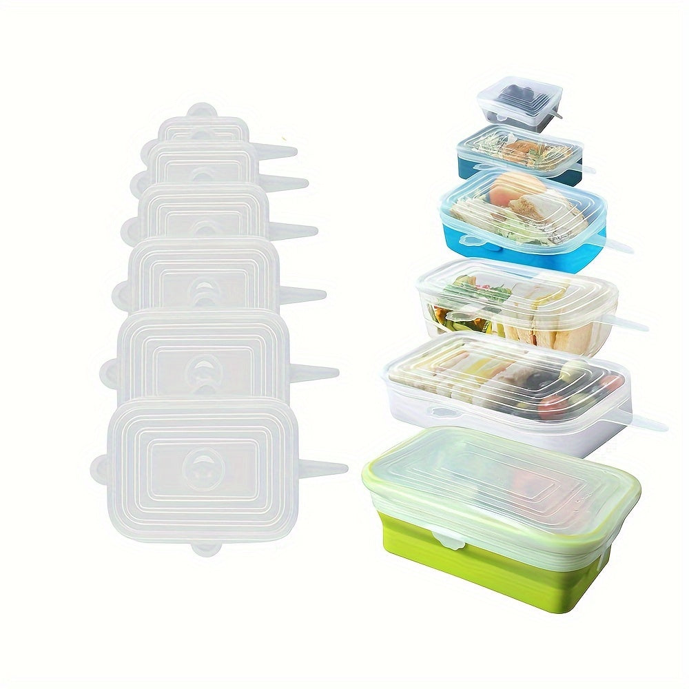 6pcs Silicone Stretch Lids - Reusable & Washable Bowl Covers, Kitchen & Dining Essentials