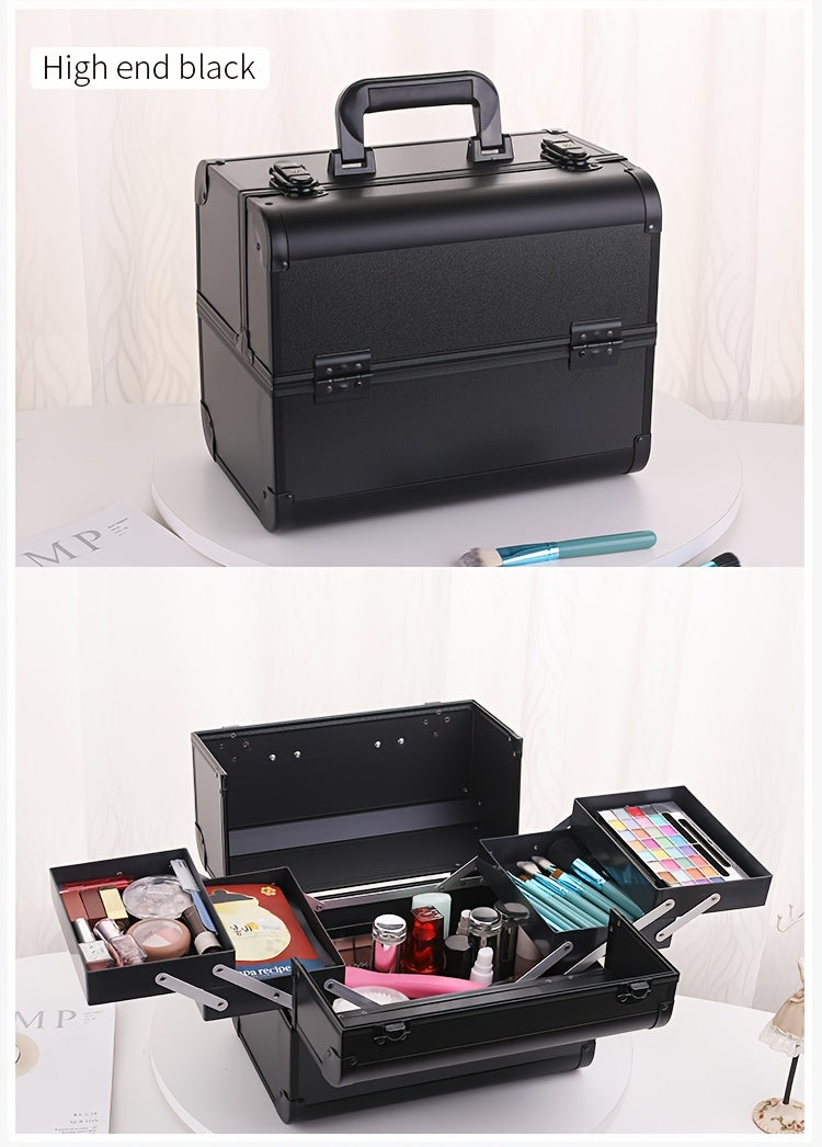 [Makeup Train Case] Portable Multi Compartments Makeup Box - Cosmetic Box with Locks, Jewelry Storage, Beauty Organizer
