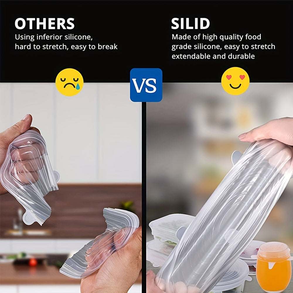 6pcs Silicone Stretch Lids - Reusable & Washable Bowl Covers, Kitchen & Dining Essentials