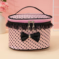 Stylish And Spacious Cosmetic Bag With Zipper And Dot Print For Travel And Makeup Organization