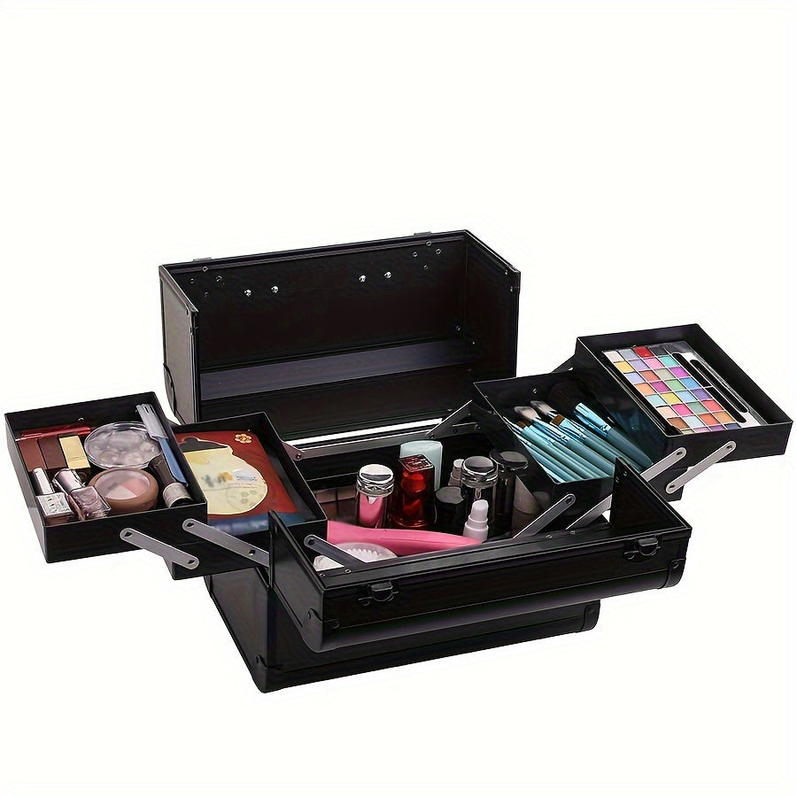 [Makeup Train Case] Portable Multi Compartments Makeup Box - Cosmetic Box with Locks, Jewelry Storage, Beauty Organizer