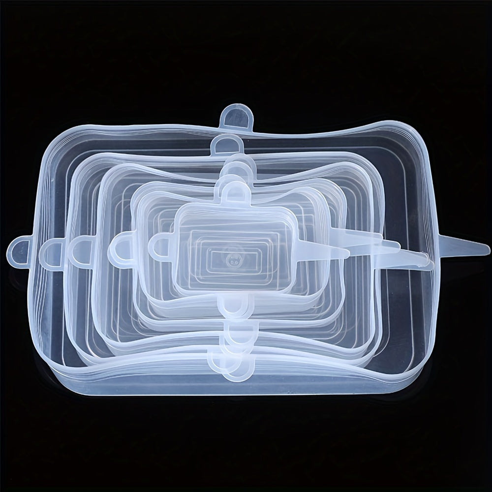 6pcs Silicone Stretch Lids - Reusable & Washable Bowl Covers, Kitchen & Dining Essentials