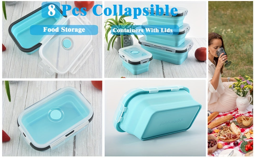 8 Collapsible Food Storage Containers With Lids, Rv Collapsible Bowls, Silicone Food Storage Containers, Camping Food Containers, Silicone Containers, Collapsible Containers For Food, Camping, Travel