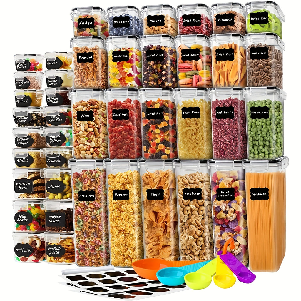 AuraNest airtight food storage containers 84-pack with clear lids and stackable design for kitchen organization and freshness.