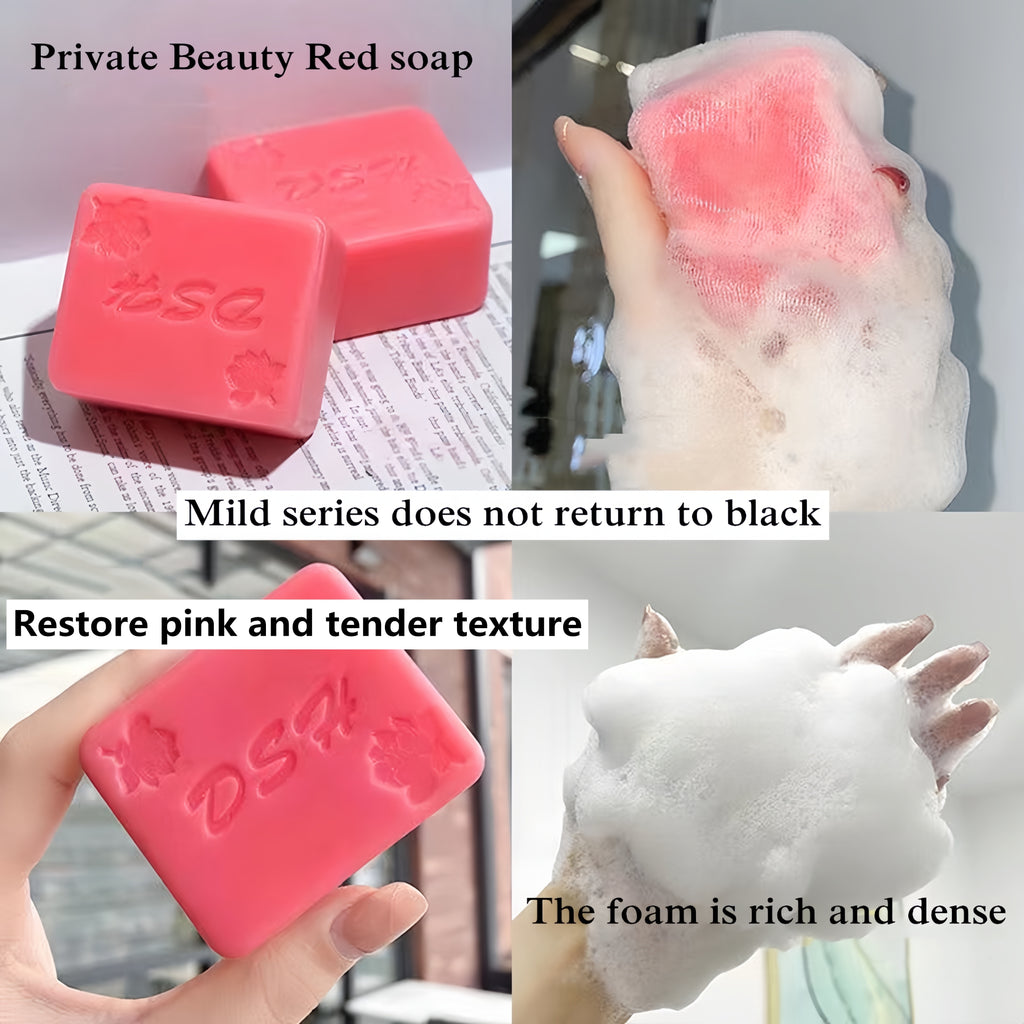Red intimate soap by AuraNest for women, featuring a light beige areola bathing cleanser for gentle skin care.