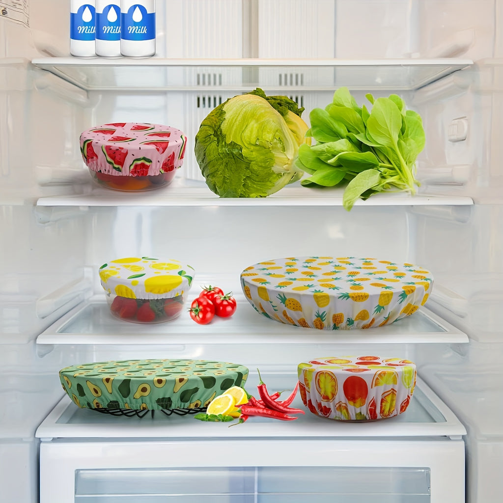 5 Pieces Bowl Covers - Reusable Fabric Stretch Covers for Bowls, Kitchen Jars, and Food Containers - Elastic Food Storage Covers - Cloth Dish Covers for Food Contact - Kitchen Essentials