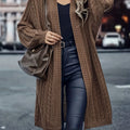 Cozy Cable Knit Hooded Cardigan - Women's Long Sleeve Sweater Coat