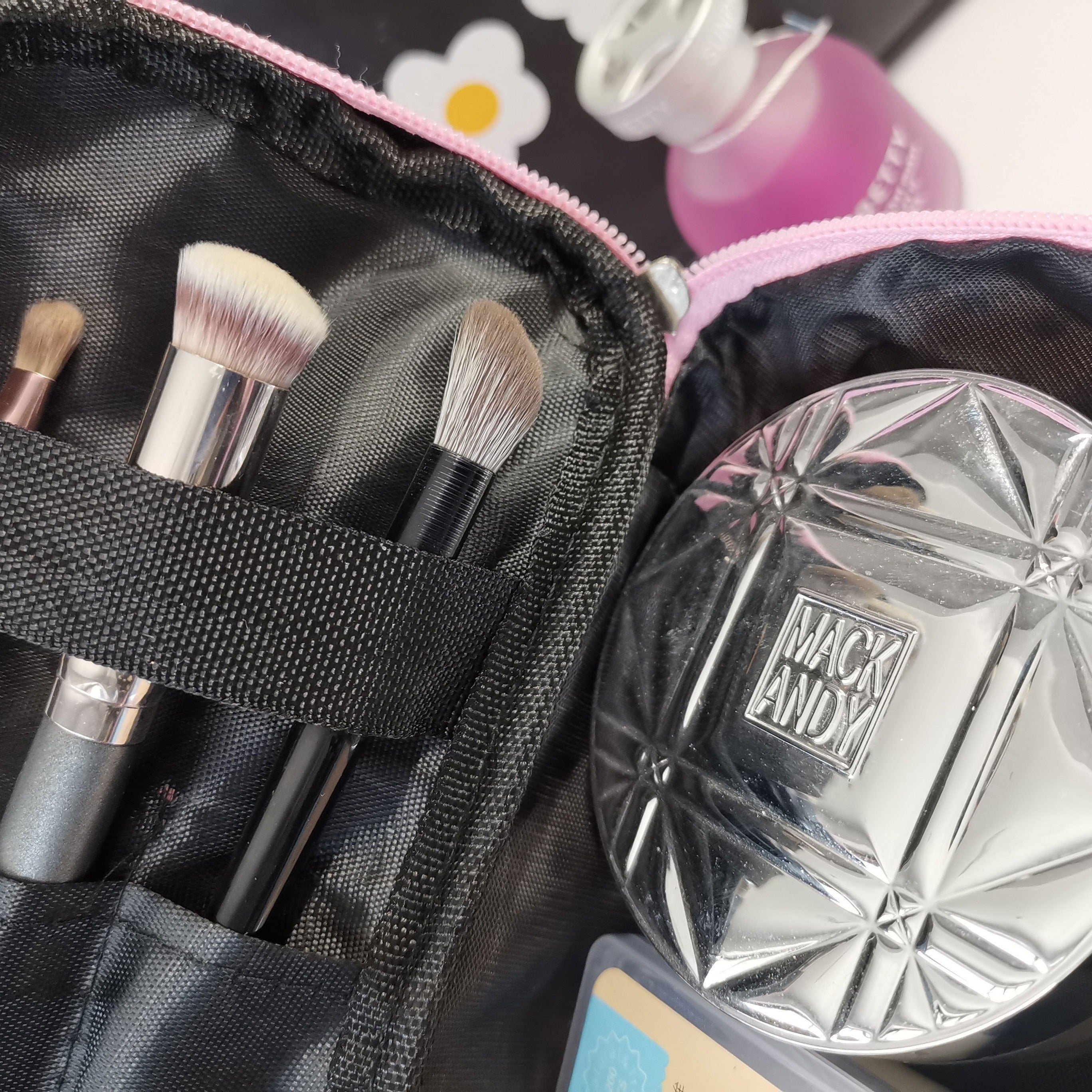 Double-layer Makeup Bag with Pink Polka Dots for Skincare Product Storage