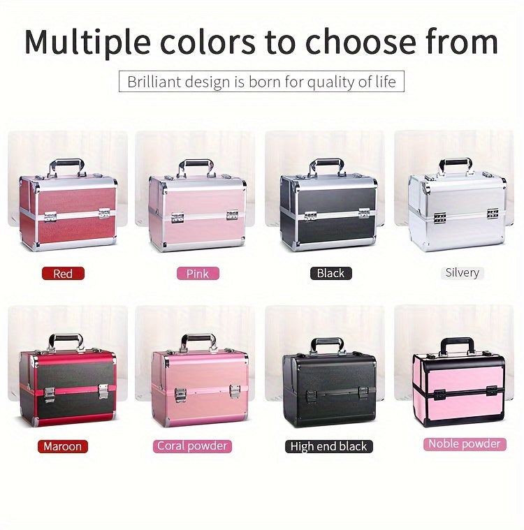 [Makeup Train Case] Portable Multi Compartments Makeup Box - Cosmetic Box with Locks, Jewelry Storage, Beauty Organizer
