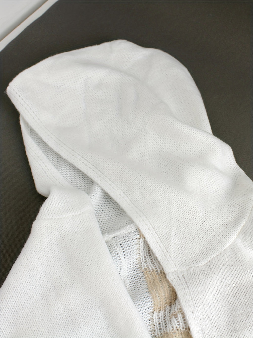 [Cozy Cardigan] Cozy White Hooded Cardigan | Women's Long Sleeve Open Front Sweater with Ribbed Detailing, Loose Fit Mid-Stretch Fall Winter Casual Chic Layering Piece, Medium Elasticity, Breathable Material