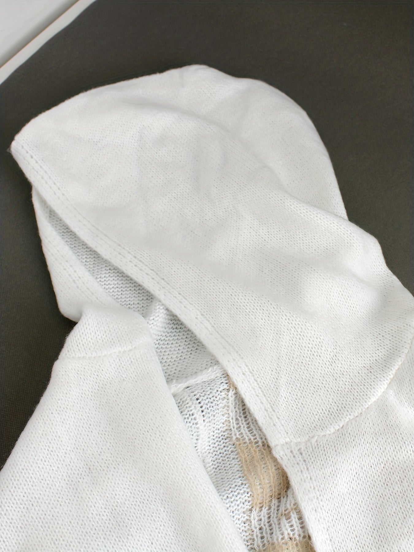 [Cozy Cardigan] Cozy White Hooded Cardigan | Women's Long Sleeve Open Front Sweater with Ribbed Detailing, Loose Fit Mid-Stretch Fall Winter Casual Chic Layering Piece, Medium Elasticity, Breathable Material