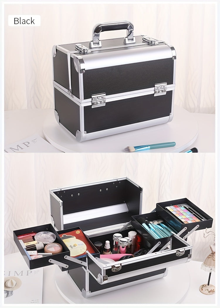 [Makeup Train Case] Portable Multi Compartments Makeup Box - Cosmetic Box with Locks, Jewelry Storage, Beauty Organizer