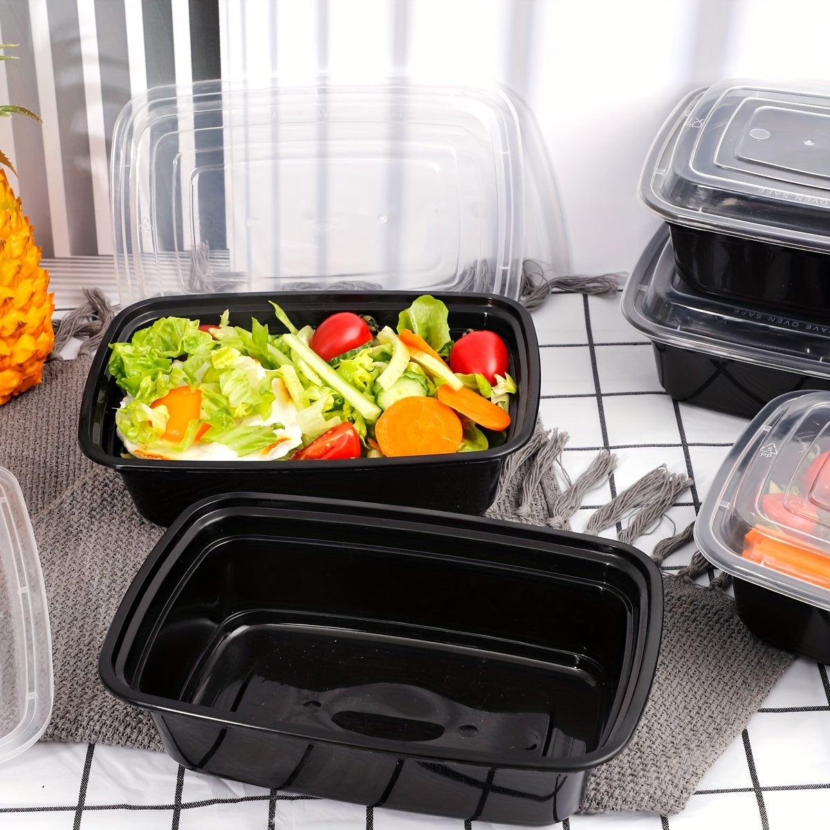 100pcs Black Disposable Food Containers with Lids - Leak-Proof, Stackable & Reusable Meal Prep Boxes - Microwave & Dishwasher Safe - Ideal for Home Cooking, Meals on the Go & Valentine's Day Gatherings, Portable Meal Containe