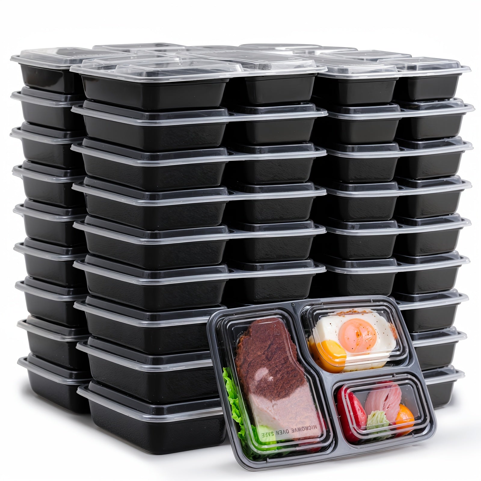 100pcs Black Disposable Food Containers with Lids - Leak-Proof, Stackable & Reusable Meal Prep Boxes - Microwave & Dishwasher Safe - Ideal for Home Cooking, Meals on the Go & Valentine's Day Gatherings, Portable Meal Containe