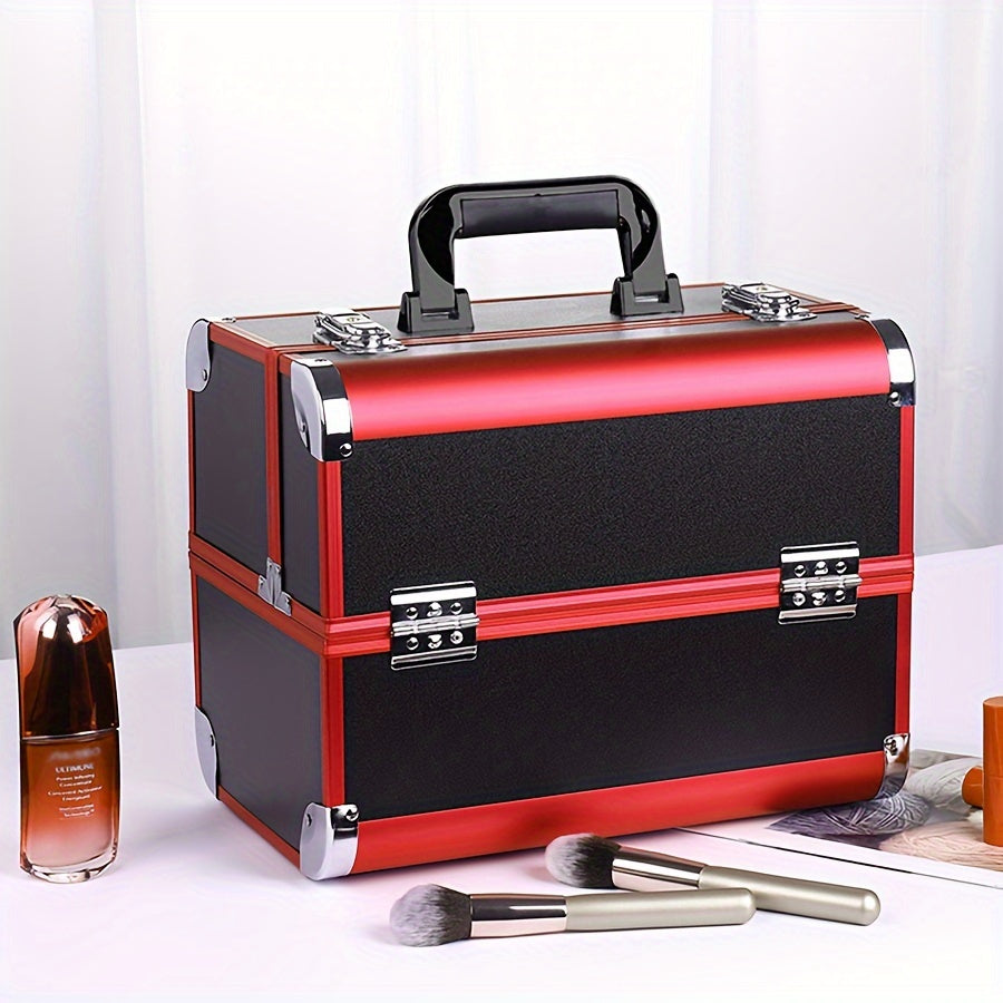 [Makeup Train Case] Portable Multi Compartments Makeup Box - Cosmetic Box with Locks, Jewelry Storage, Beauty Organizer