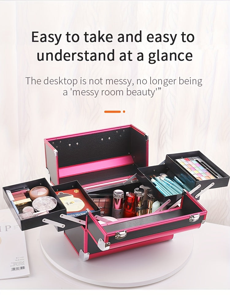 [Makeup Train Case] Portable Multi Compartments Makeup Box - Cosmetic Box with Locks, Jewelry Storage, Beauty Organizer